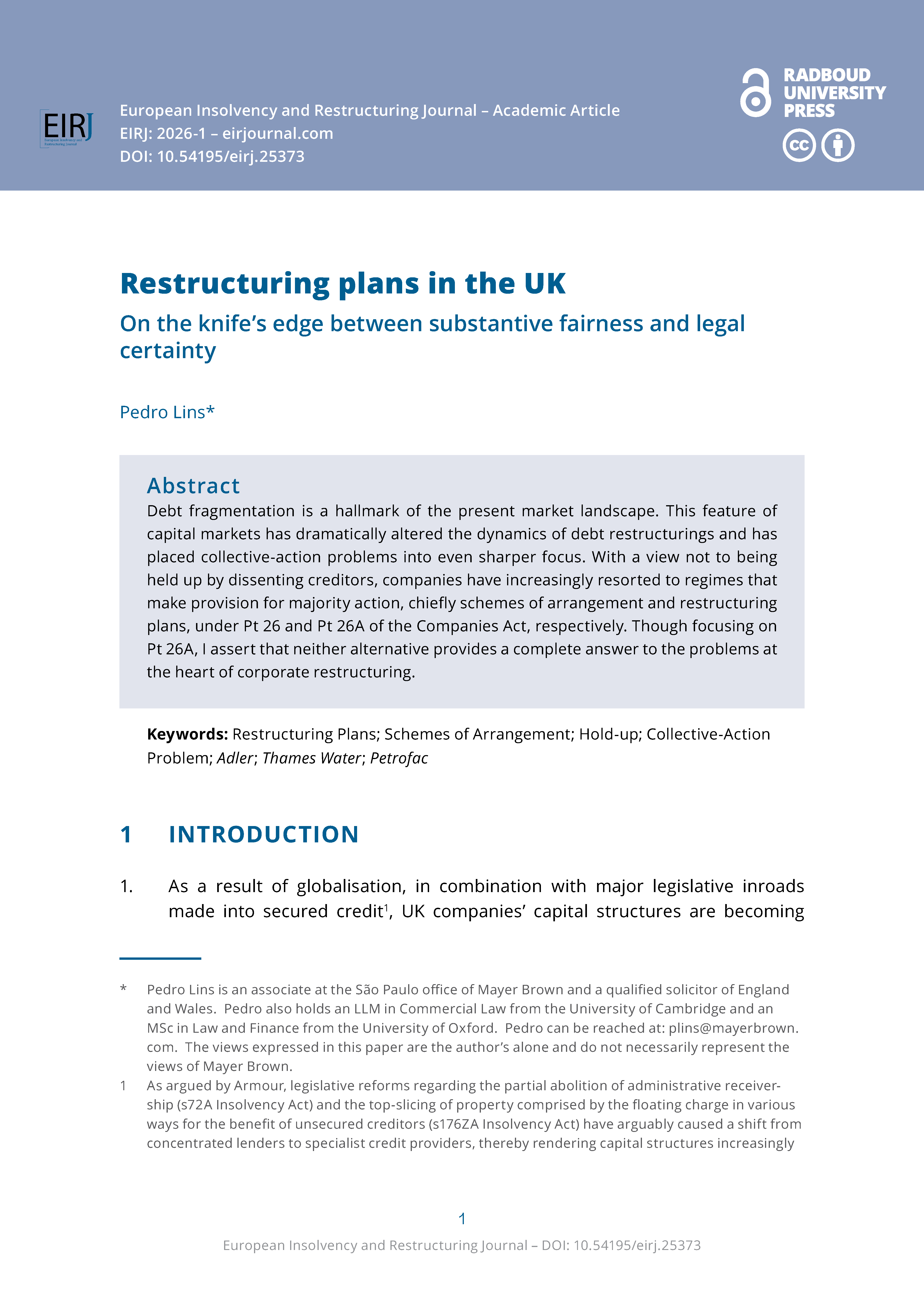 Uk Restructuring European Insolvency and Restructuring Journal